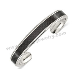 Stainless Steel 10mm Polished Black Carbon Fiber Inlay Bangle Bracelet