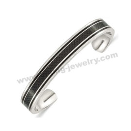 Men's 10mm Stainless Steel Black Carbon Fiber Cuff Bracelet