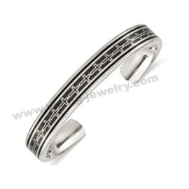Stainless steel 10 mm Polished Carbon Fiber Inlay Cross Bangle