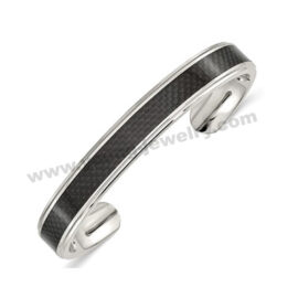 Men's 10mm Stainless Steel Carbon Fiber Cuff Bracelet Bangle
