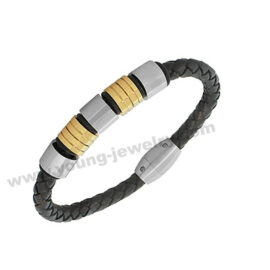Braided Genuine Leather Stainless Steel Wrist Band Bracelet For Men