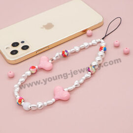 Baroque Pearl Acrylic Pink Heart Rice Bead Polymer Clay Phone Chain