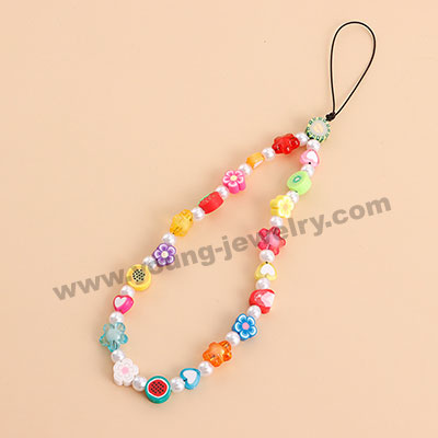 Simple Rainbow Beaded Mobile Phone Chain Love Key Lanyard