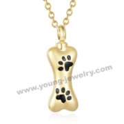 Memorial Pet Hair Urn Pendant Stainless Steel Dog Bone Urn Gold Necklace
