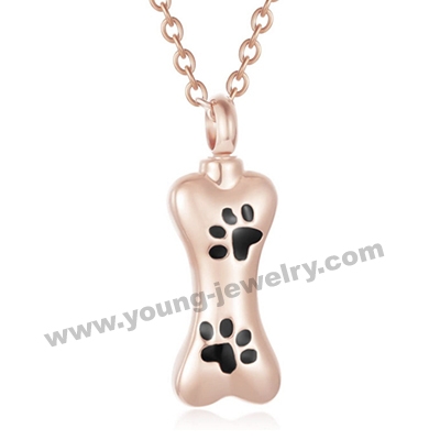 Memorial Pet Hair Urn Pendant Stainless Steel Dog Bone Urn Rose Gold Necklace