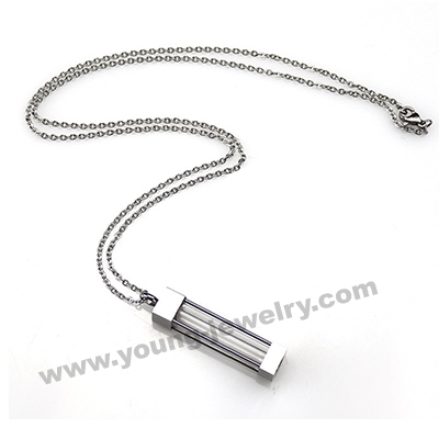 Steel Glass Necklace Square Ashes Urn Memorial & Wishing Retail Pendant