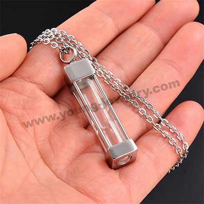 Steel Glass Necklace Square Ashes Urn Memorial & Wishing Retail Pendant 60cm