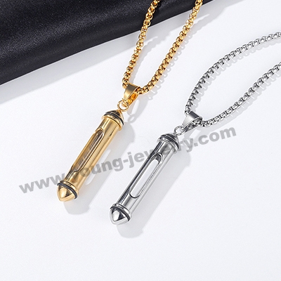 Men's Classic Cylinder Open Steel Perfume Bottle Pendant Urn Memorial black gold and silver Necklace