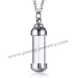 Steel Necklace Cylindrical Glass Funeral Pendant Hollow Bottle Silver Pendant