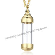 Steel Necklace Cylindrical Glass Funeral Pendant Hollow Bottle Gold Pendant