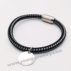 Circle Engraved Bracelet with Magnetic Buckle and WIA Wire Featuring Black Cotton