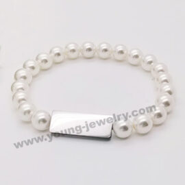 Wholesale Pearl Bracelet with a Stainless Steel Photo Engraved Plate