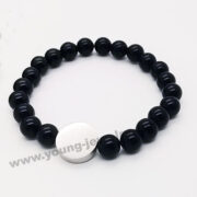 Agate Bead Bracelet Featuring High Polished Circle Engraved Charm