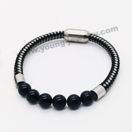 Wholesale Agate Bracelet with Magnetic Buckle and WIA Wire Featuring Black Rope