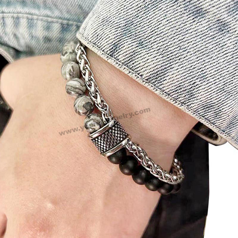 Stainless Steel Flower Basket Chain Double Frosted Stone Bracelet