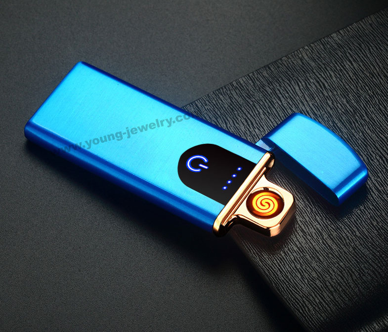 Touch Charging Windproof Personality Creative USB Electronic Cigarette Lighter Blue
