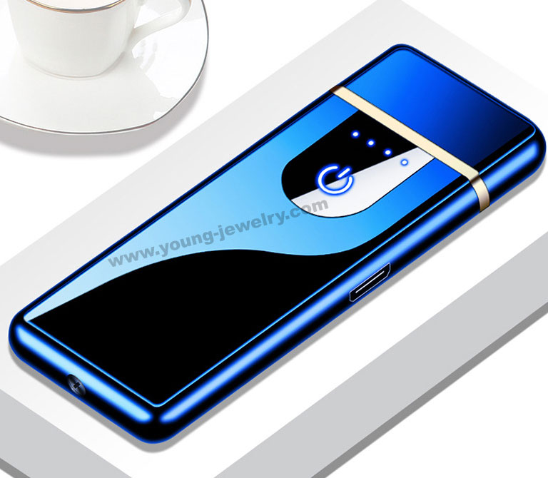 Touch Sensitive Mini USB Windproof Rechargeable Lighter Blue