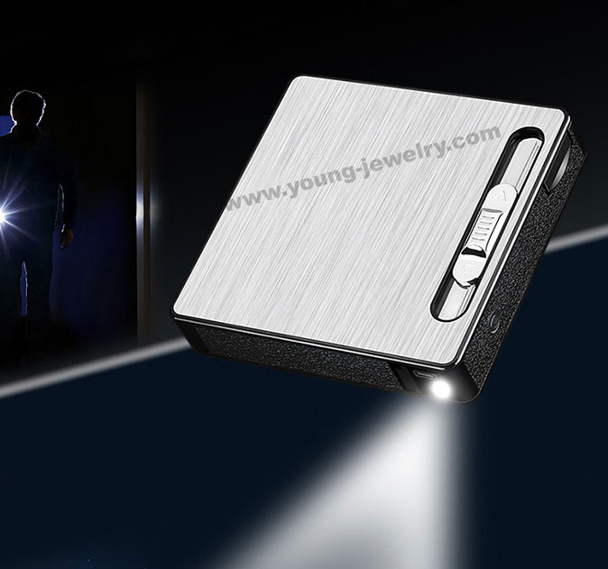 Windproof Aluminum Cigarette Case Lighter with Automatic Pop-up and Rechargeable