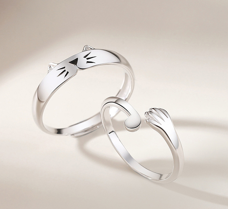 Cartoon Hugging Cat Personality Hugging Cat Paw Opening Couple Ring couple jewelry