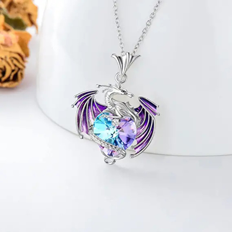2024 Cross-Border Birth Stone Dragon Necklace Heart Shape Men’s Necklace