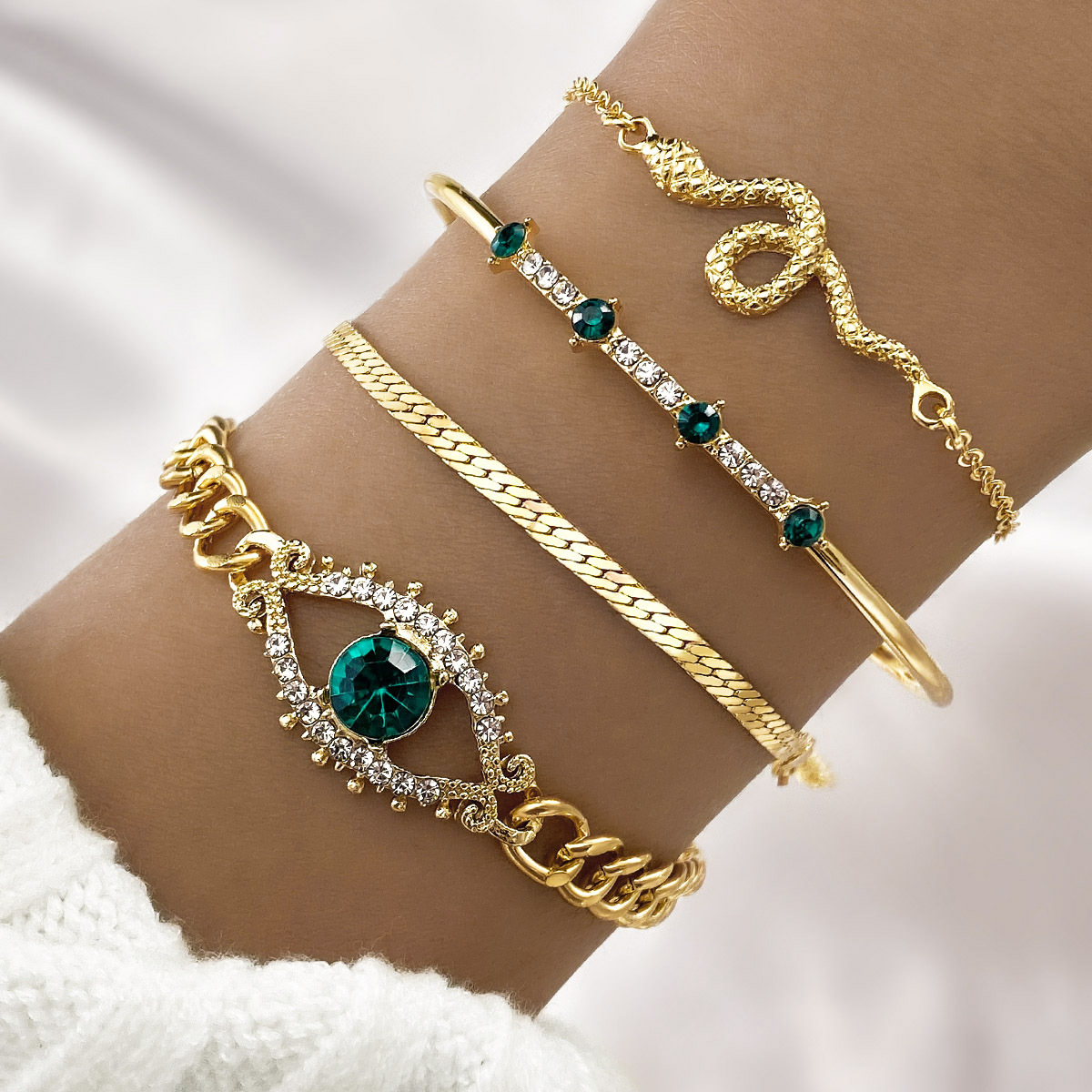 ins Retro Green Diamond Square Diamond Butterfly Love Bracelet