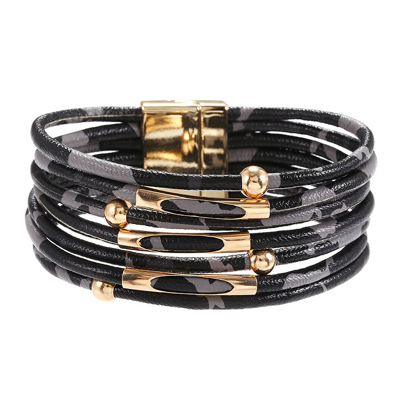 Versatile fashion leather horse hair nightclub personality exaggerated bracelet