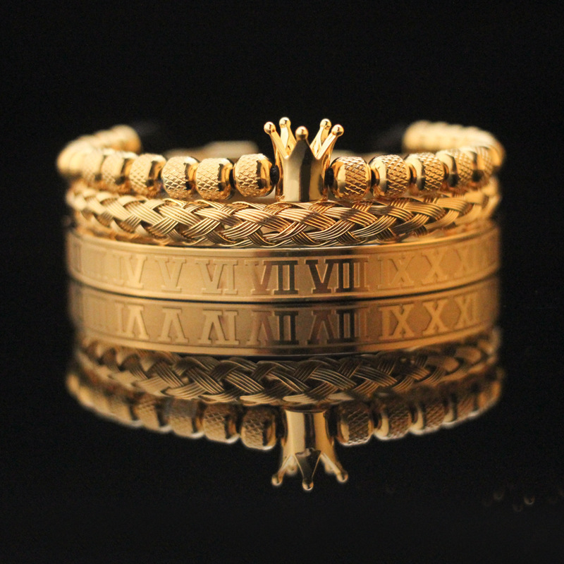 Retro Steel Inlaid Popular Letter Crown Jewelry Men's Bracelet