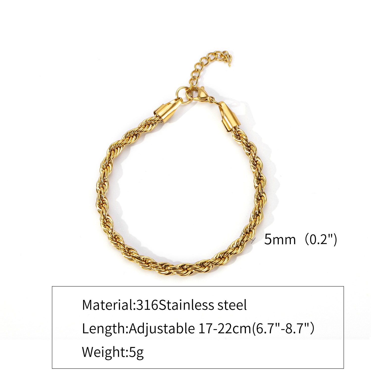 2mm3mm4mm5mm Stainless Steel 18k Cuban Twist Bracelet
