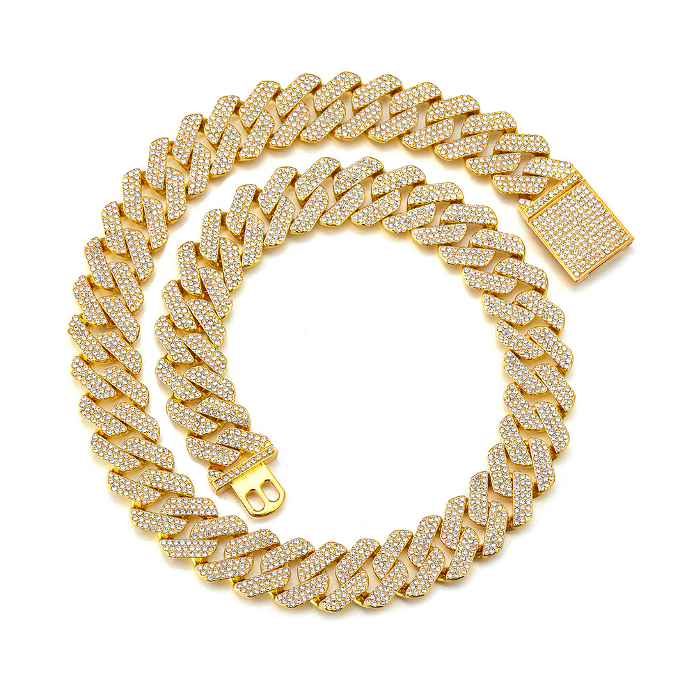 20MM Three Row Diamond Thick Chain Zinc Alloy Diamond Cuban Bracelet