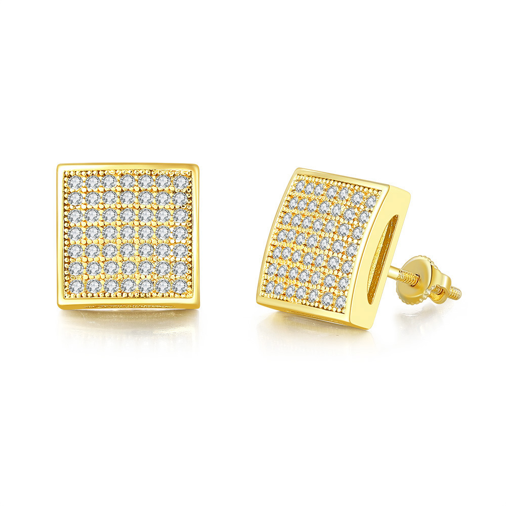 Full Diamond Zircon Micro Inlaid Cross Thread Men's Earring