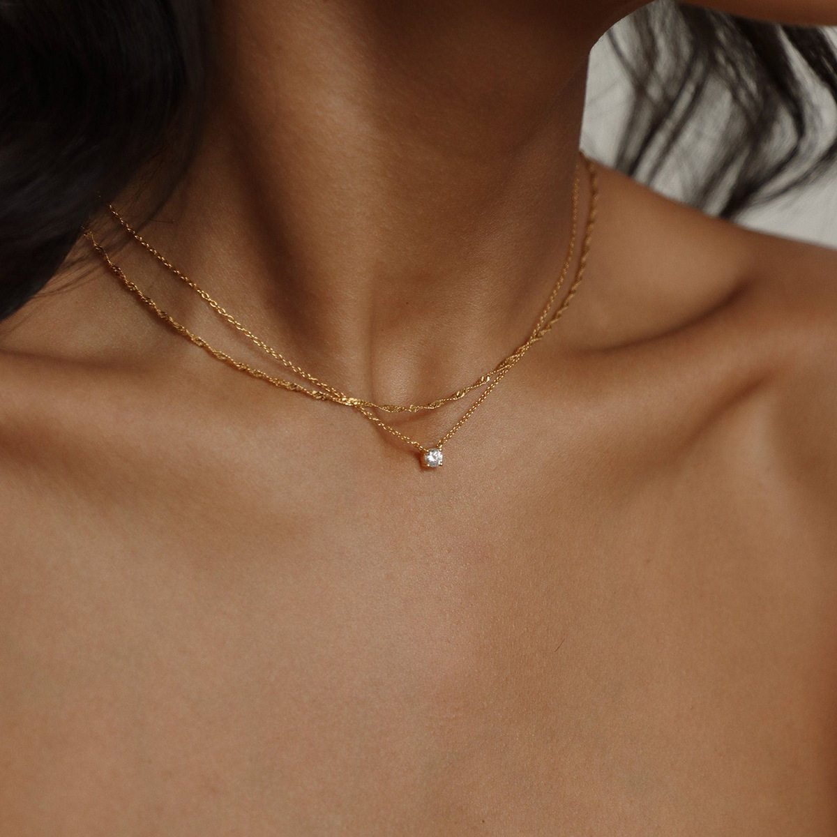 Hot selling double layer detachable gold simple zircon women's necklace