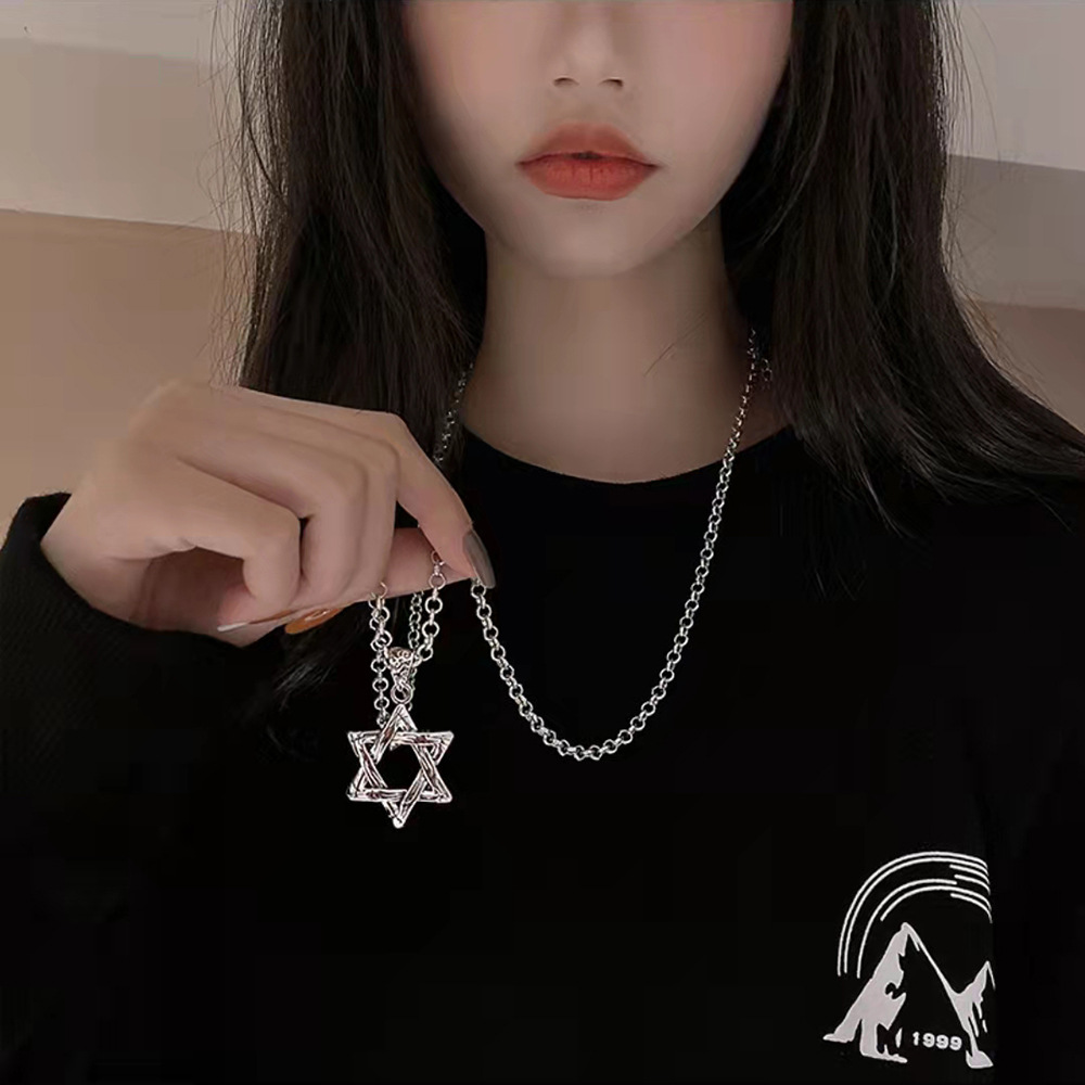 Hip Hop Six-pointed Star Sweater Chain Die-cast Alloy Long Necklace