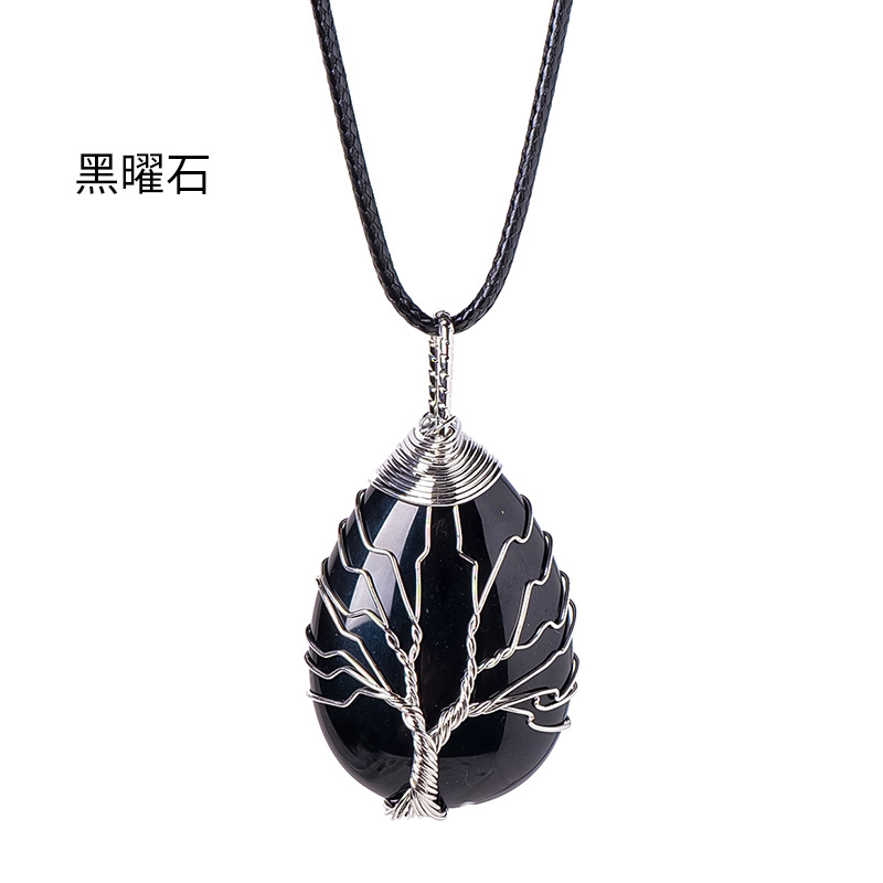 Natural crystal tree of life water drop silk hand-woven energy stone pendant