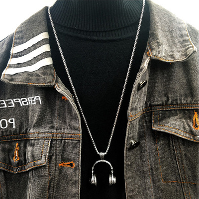 Retro Headphones Couple Style Hip Hop Art Necklace