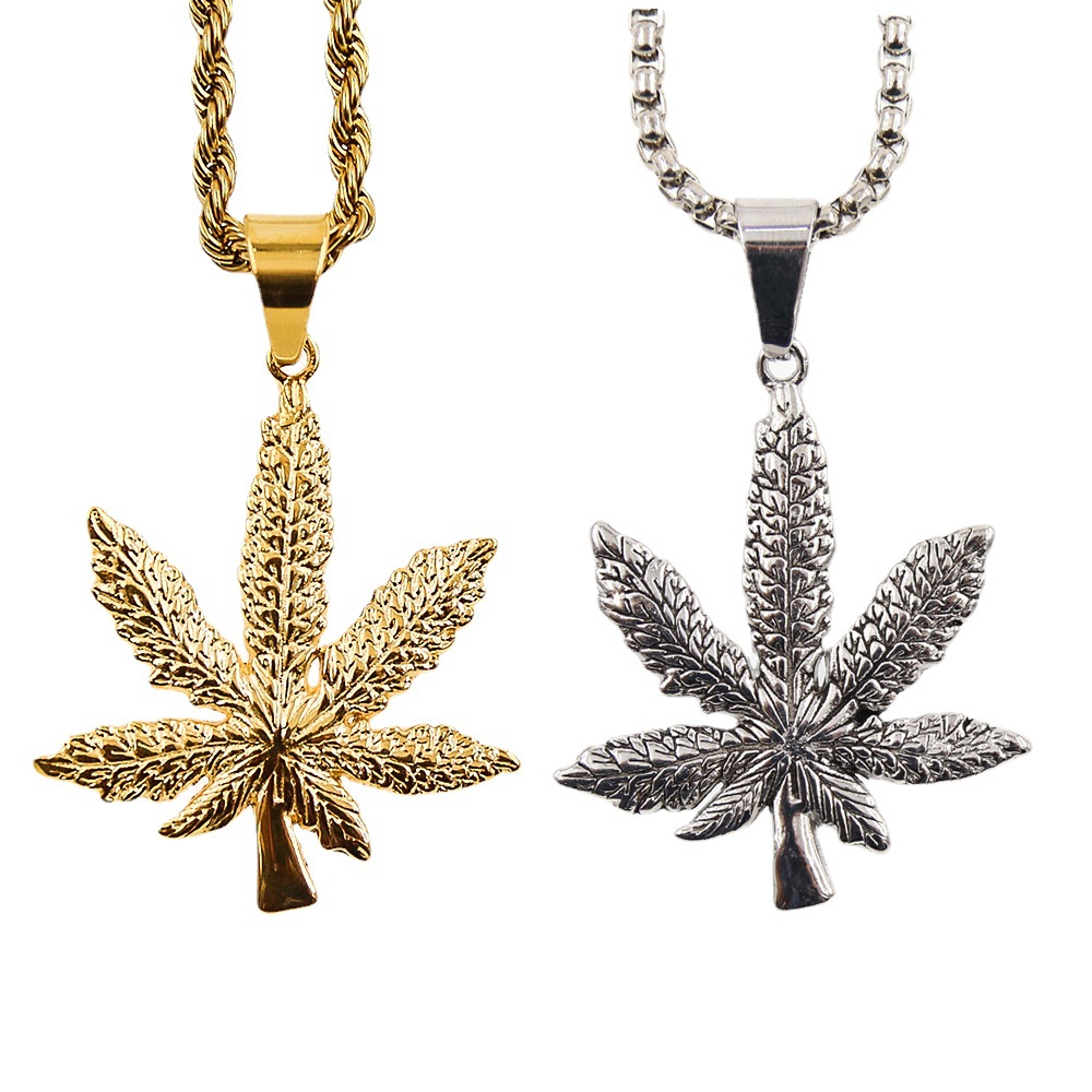 Vintage Style Steel Gold Plated Maple Leaf Necklace Wholesale